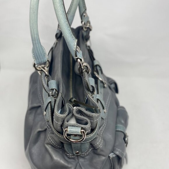 Coach Vintage Satchel | Extra Large Grey Leather Purse | Exotic Teal Accent Hand - Picture 5 of 12